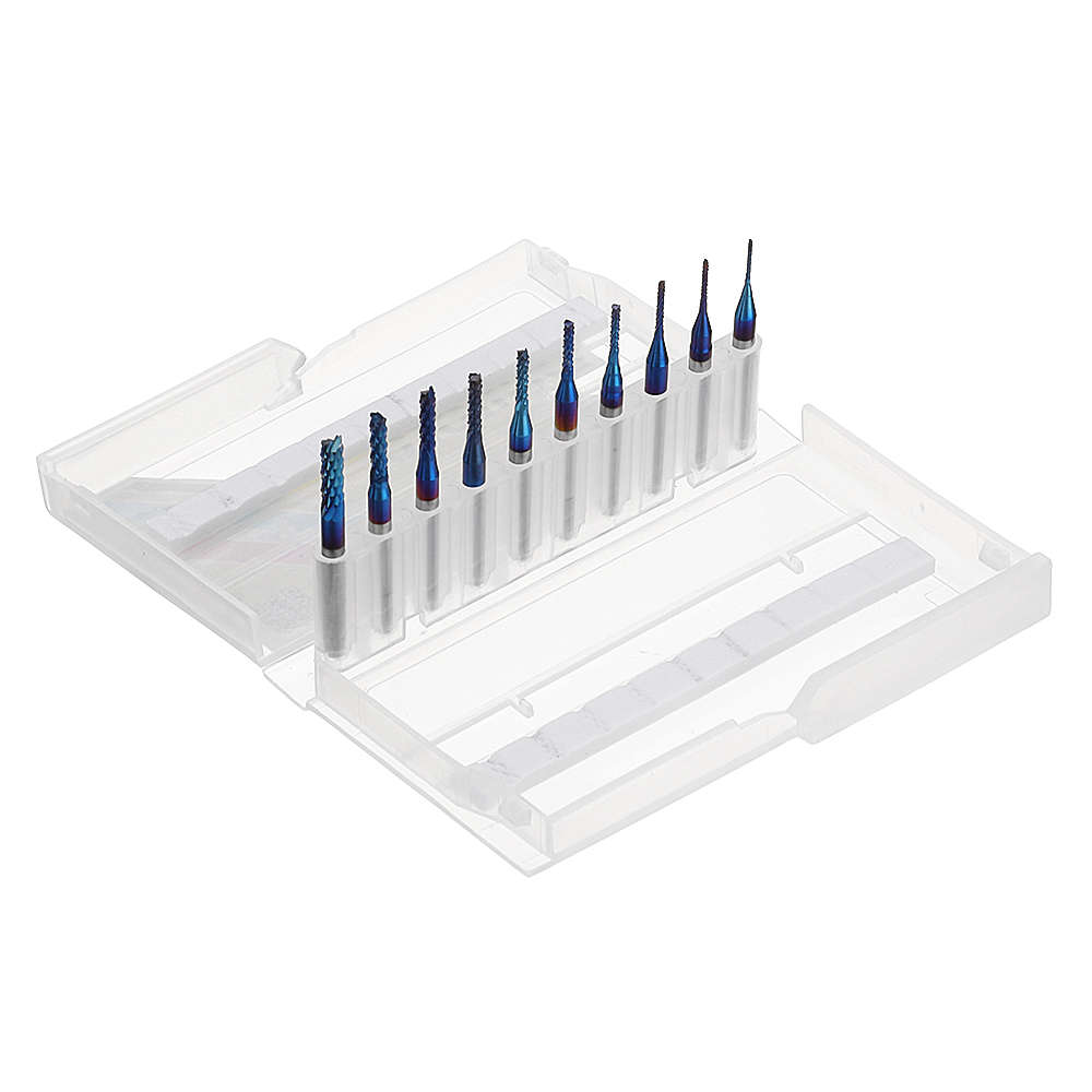 Drillpro 10pcs 0.8-3.175mm Blue NACO Coated PCB Bits Carbide Engraving Milling Cutter For CNC Tool R