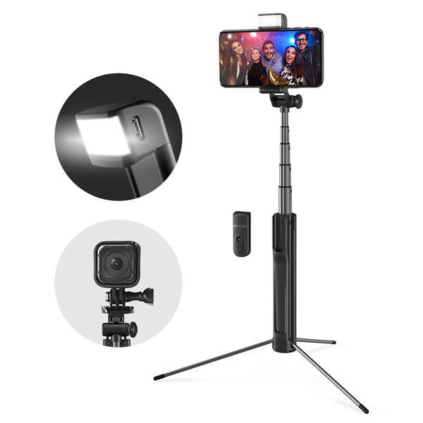 Bluetooth Tripod Selfie Stick With LED Fill Light - Blitzwolf BW-BS8 Extendable