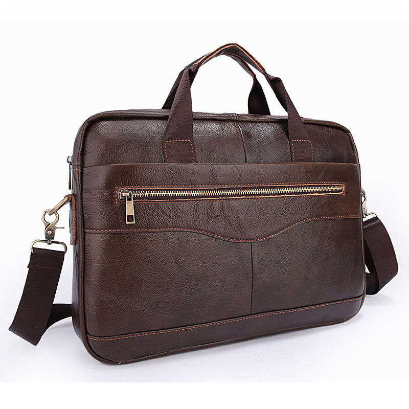 Men Briefcases Handbag Document Business Office Laptop Bag Leather Male Work Bag Brown