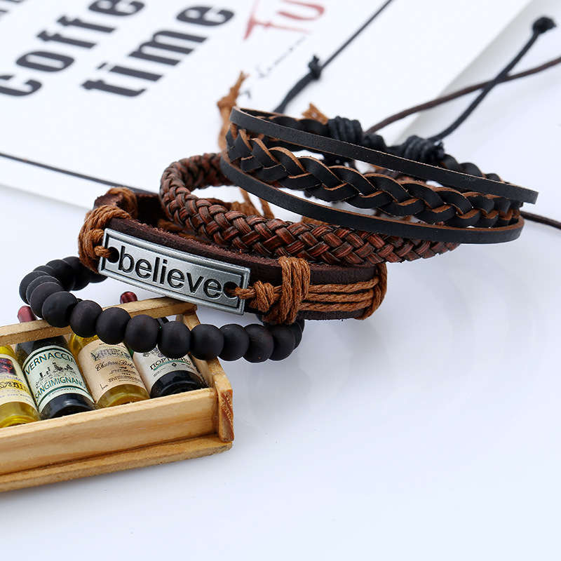 Vintage Leather Bracelet Believe Words Multilayer Bracelet