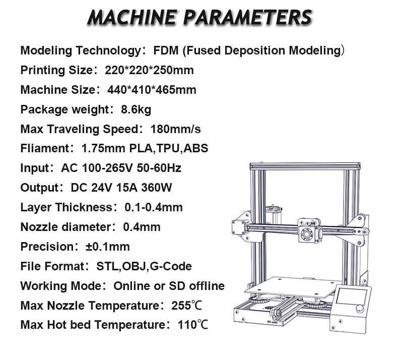 Creality 3D Ender-3 V-slot Prusa I3 DIY 3D Printer Kit 220x220x250mm Printing Size - 8.14kg