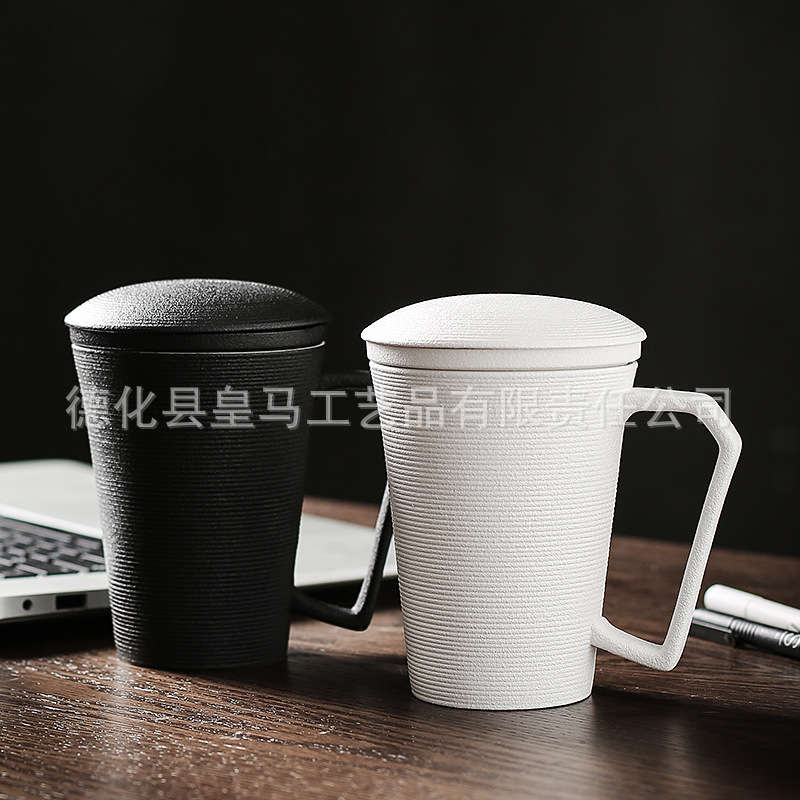Ceramic Water Cup Tea Cup With Lid With Filter Household Cup Chinese Style Simple Office Cup Mug Se