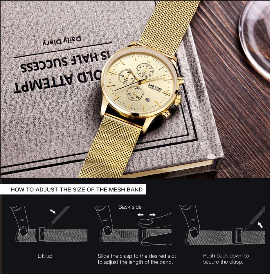 MEGIR 2011G Men Watch Luxury Ultra Slim Business Stainless Steel Strap Quartz Wrist Watch - 0.09kg