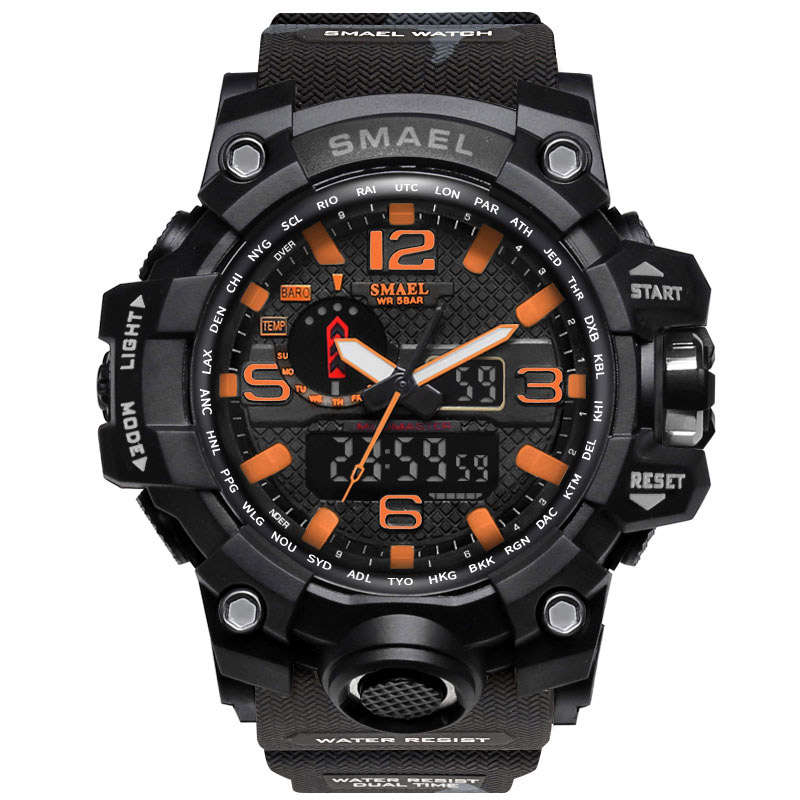 SMAEL 1545 Waterproof Camouflage Military PU Digital Watch LED Digital Dual Displ... (COLOR: ORANGE)