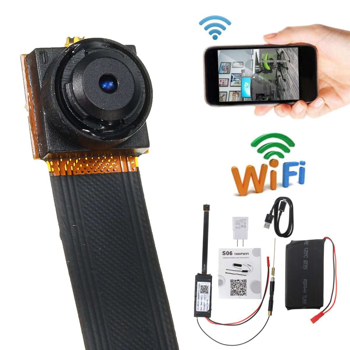 FHD 1080P Wireless WiFi IP Hidden Camera DIY Module Mini DV Motion Nanny Cam - 0.14kg