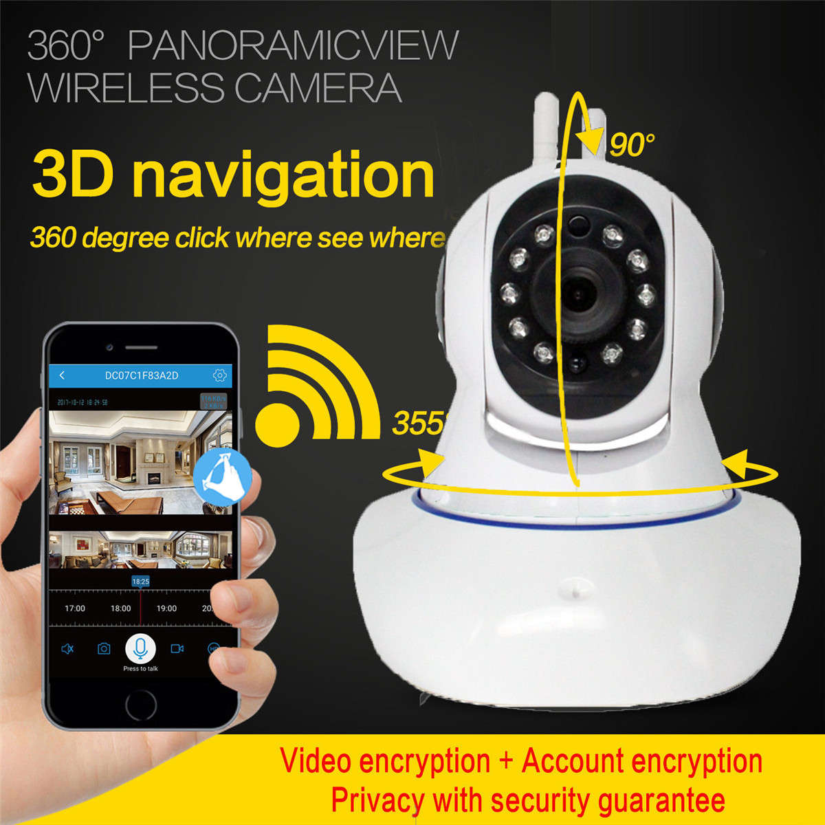 1080P 360 Panoramic Wireless Wifi Security IP Camera Monitor Night Vision CCTV - 0.35kg