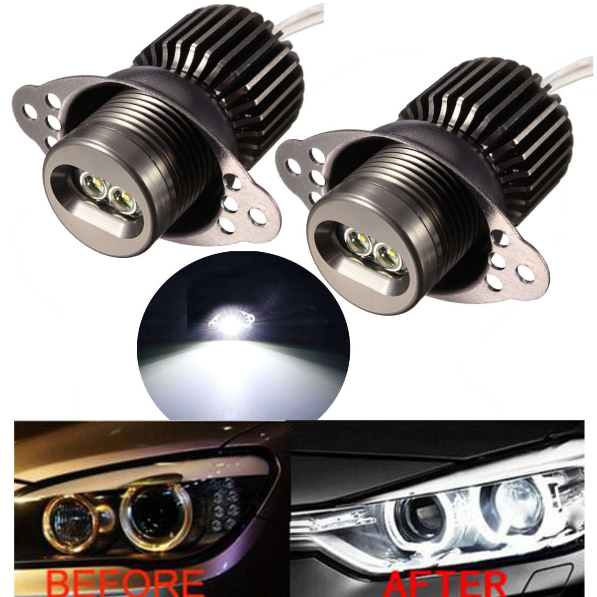 Pair 20W LED Angel Eyes Halo Ring Light Side Marker Bulb Error Free For BMW E90 E91