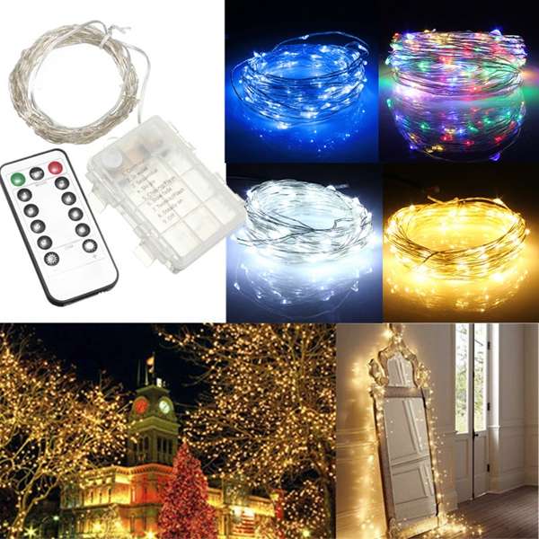 10M 100 LED Battery Operated Silver Wire String Fairy Light Christmas + Remo