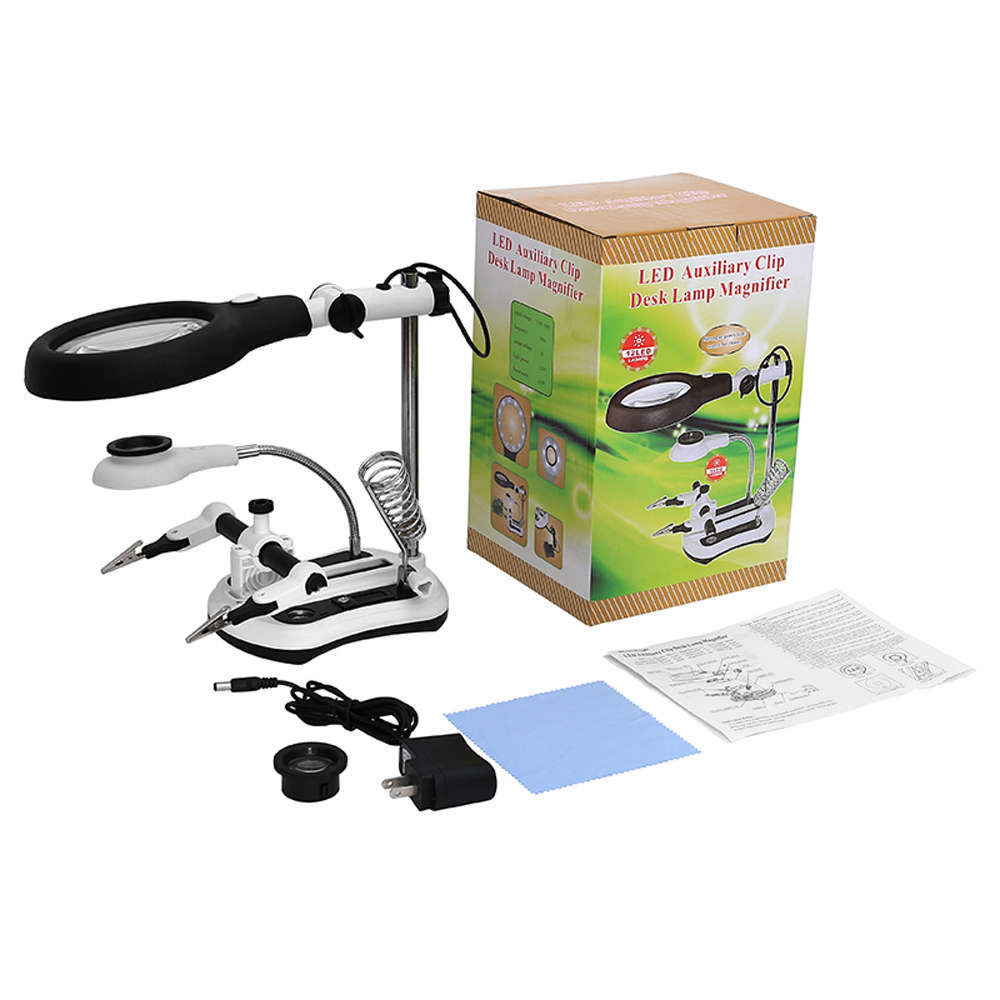 DIY PCB Soldering Desk Magnifier LED Light Magnifiers Soldering Iron Helping Hands Auxiliary Clamp