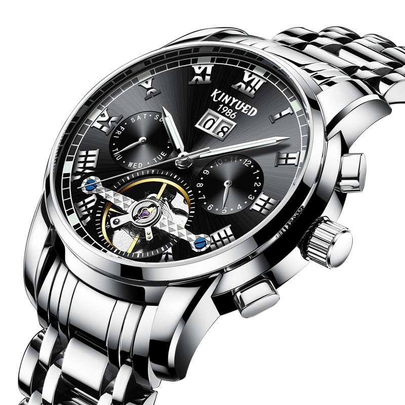 KINYUED JYD-J014 Stainless Steel Automatic Mechanical Watch Business Style Skeleton Men Watch