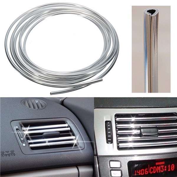 Silver Car Interior Decor Door Vent Chrome Moulding Trim Strip U Style 4M