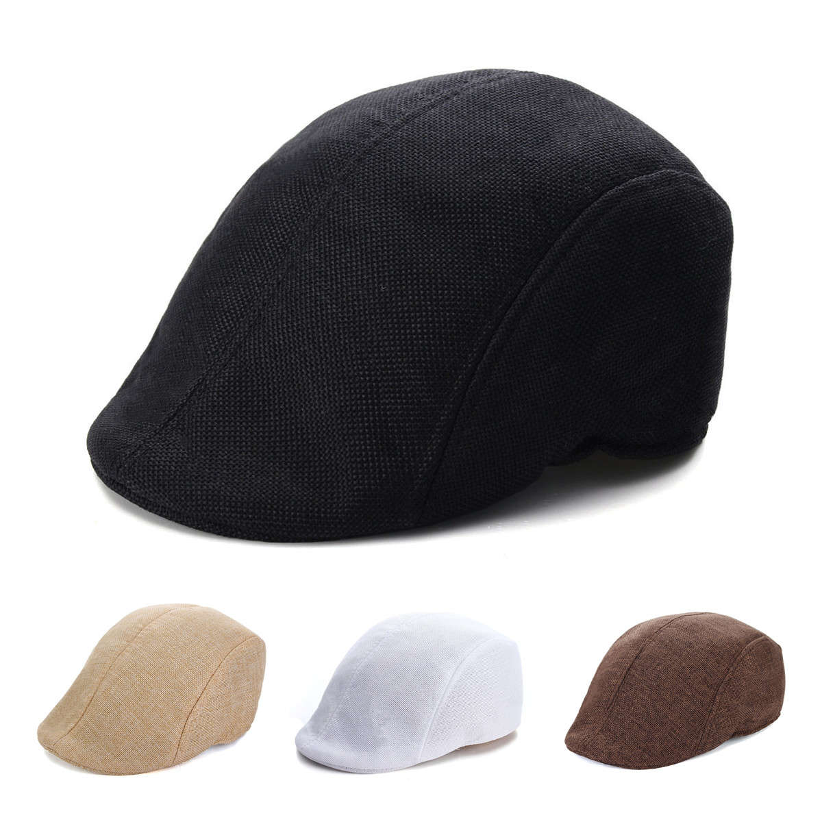 Mens Herringbone Flat Hat Peaked Racing Country Golf Newsboy Beret Cap