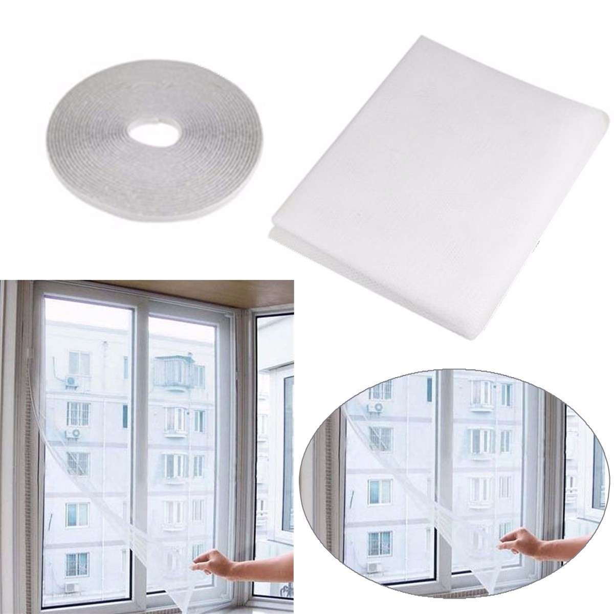 White Insect Mosquito Door Window Mesh Screen Sticky Nylon Tape Net Window Film