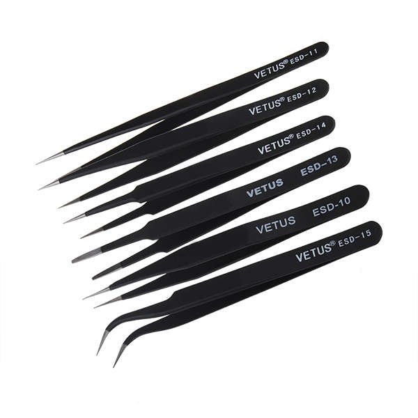 DANIU 6Pcs Anti-Static Different Size Vetus ESD Tweezers ESD10 to ESD15