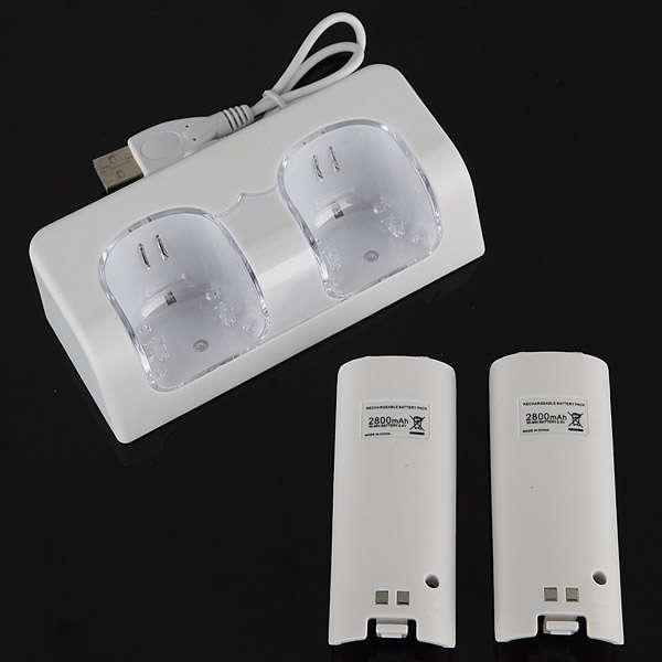 Charging Dock & 2 PCS Rechargeable Battery Pack Bundle For Wii Remote