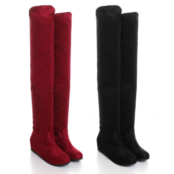 Women Flat Bottom Boots Shoes Over The Knee High Suede Long Boots