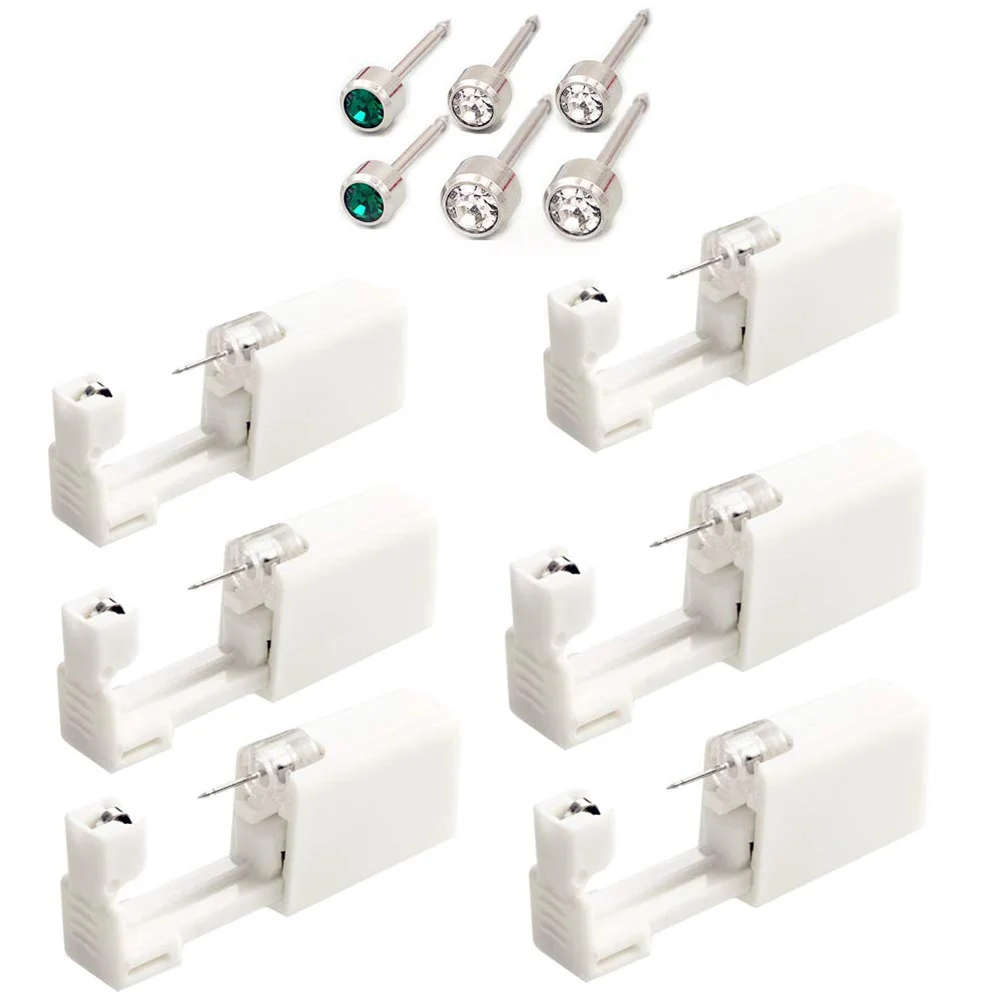 6pcs Disposable Sterile Ear Piercers Ear Studs with Disinfection Tablets