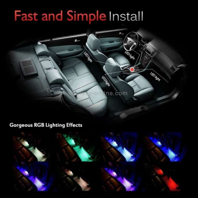 4 in 1 Universal Car USB 8-color APP Control LED Atmosphere Light Decorative Lamp