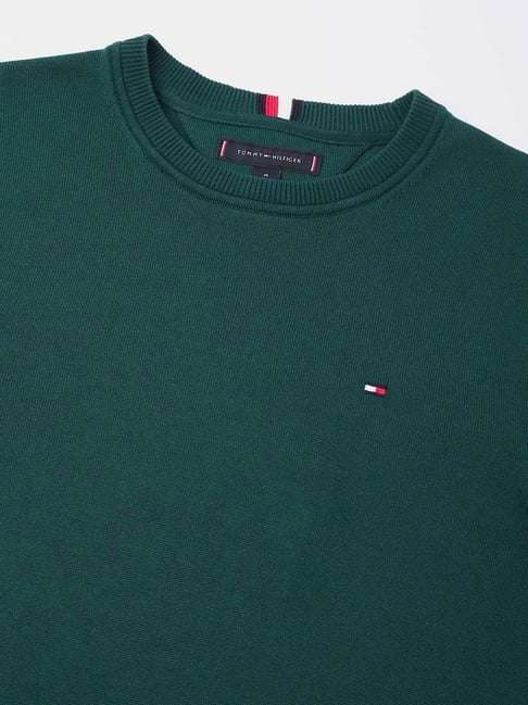 Tommy Hilfiger Men Green Cotton Regular Fit Crew Neck Sweater