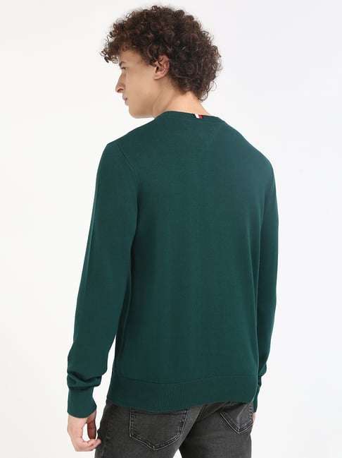 Tommy Hilfiger Men Green Cotton Regular Fit Crew Neck Sweater