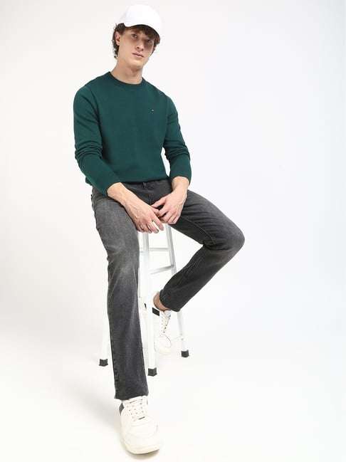 Tommy Hilfiger Men Green Cotton Regular Fit Crew Neck Sweater