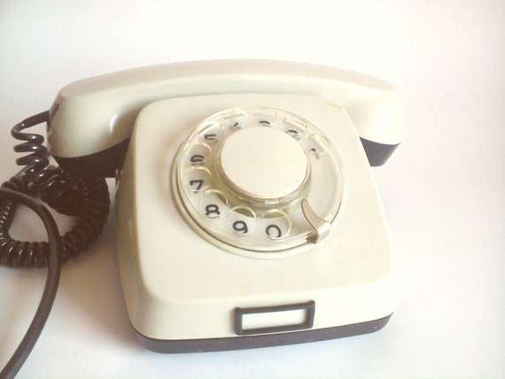 Vintage grey rotary old office phone from 80's with cable, WORKING