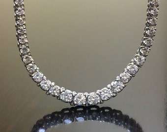 **EARLY CHRISTMAS [R121754]** DIAMOND [4.10ct] TENNIS NECKLACE ROUND CUT [18KT WHITE GOLD]- BUY SAFE