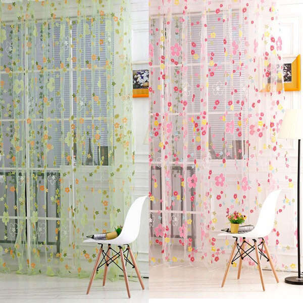 100X200cm Voile Jacquard Window Screen Sheer Window Curtains Floral Drape