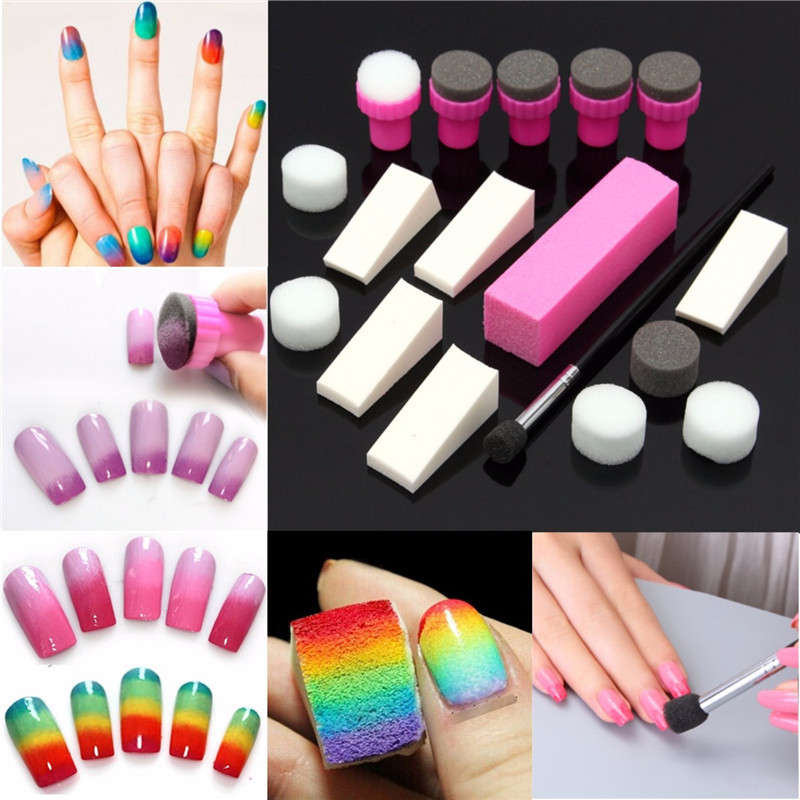 Nail Art DIY Sponge Pen Stamp Buffer Stamping Polish Transfer Manicure Set Kit