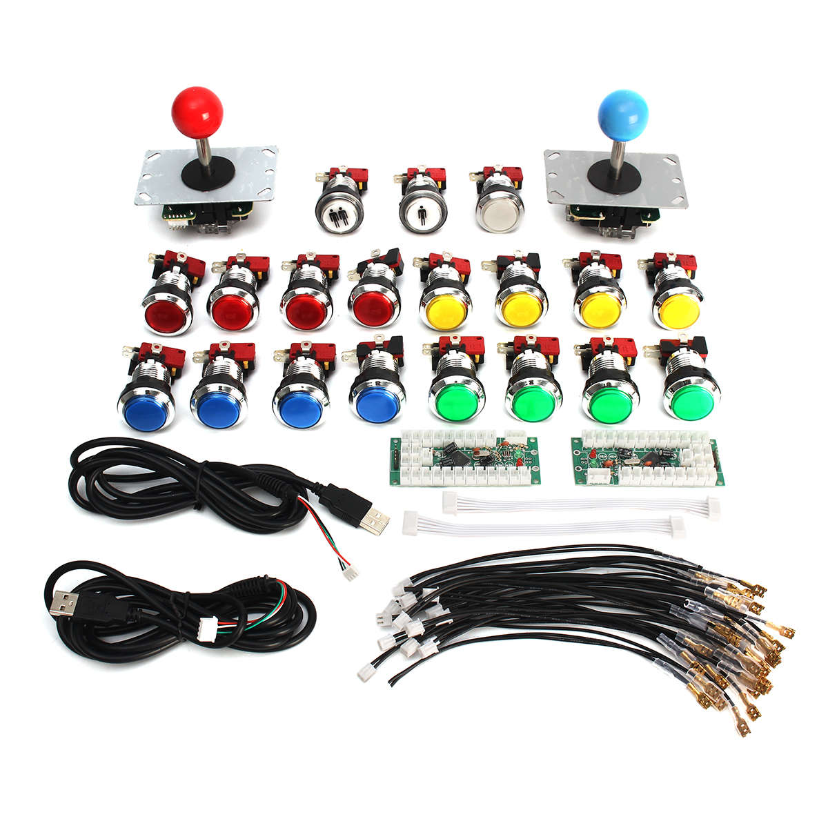 Arcade DIY Kit Parts USB Encoder to PC 5Pin Joystick 19 Chrome 5V LED Buttons