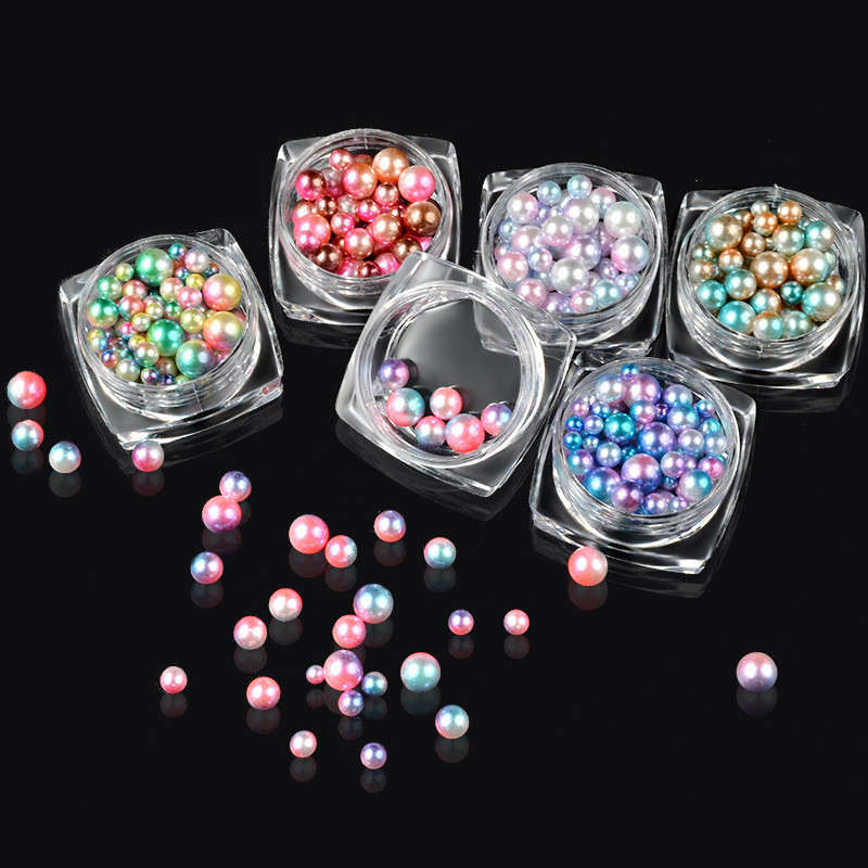 6 Color Nail Cotton Pearl Beads Mixed Size Art Decoration