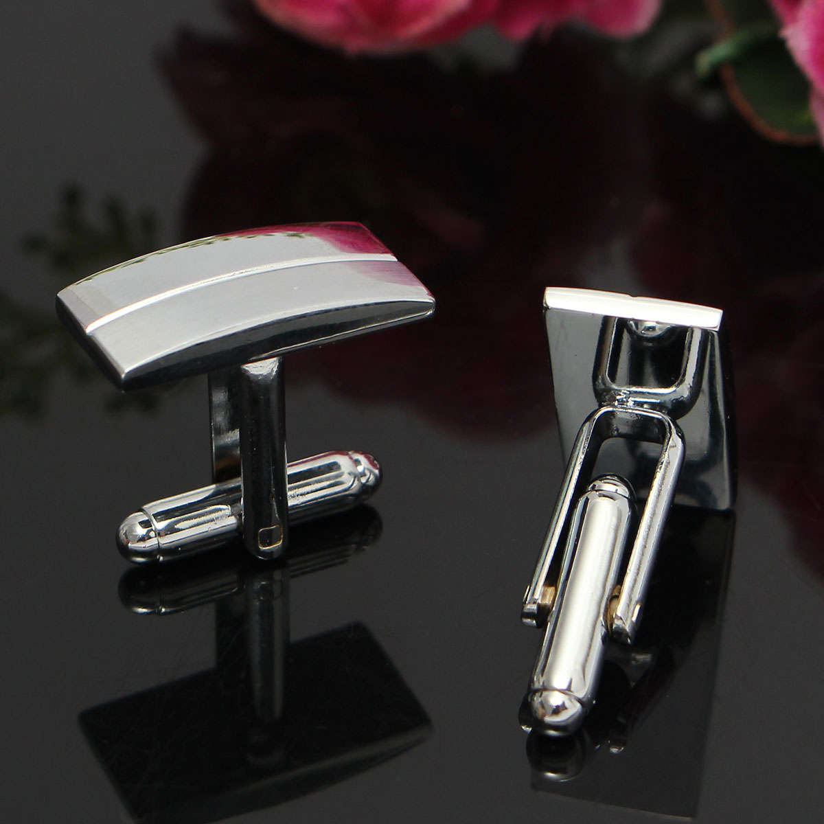Men Male Silver Rectangle Cufflinks Wedding Gift Suit  Shirt Accessories