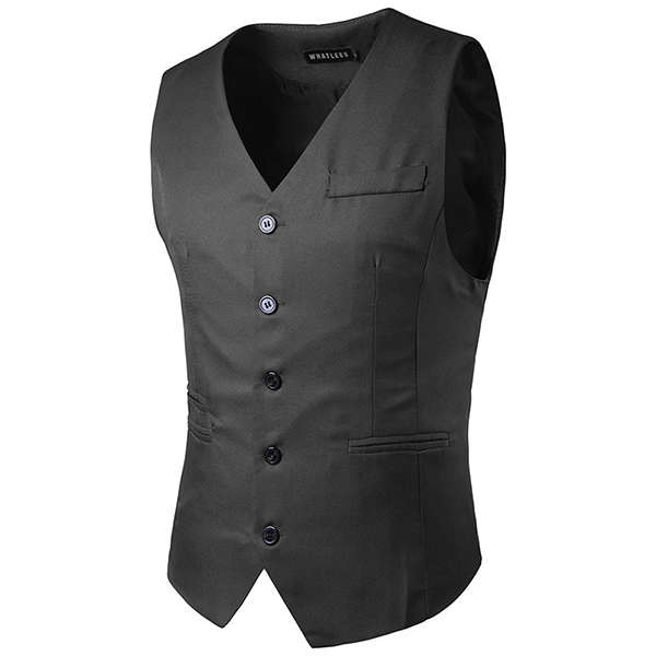 Mens Slim Fit Solid Color Single-breasted Buttons Waistcoat Fashion Business Casual Vest