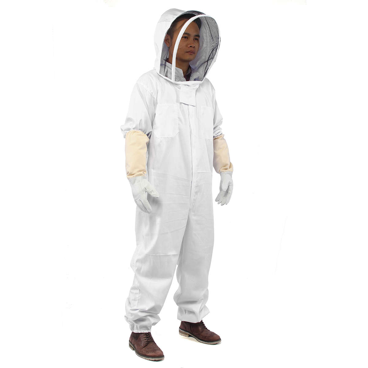 Professional Ventilated Full Body Beekeeping Bee Keeping Suit w/ Leather Gloves