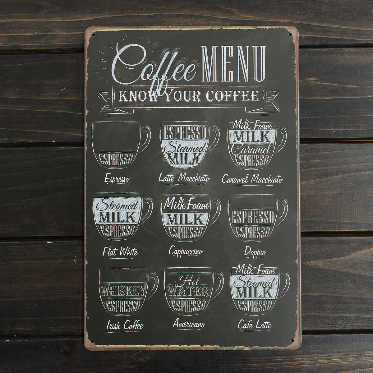 Coffee Menu Sheet Metal Drawing Metal Painting Tin Cafe Wall Tavern Poster Sign