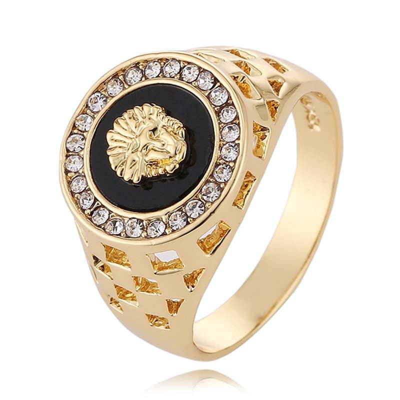 Vintage Zinc Alloy Men`s Jewelry Lion Head Rhinestones Gothic Finger Ring for Men