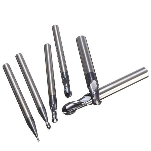 6pcs R0.5-3mm HRC45 2 Flutes Ball Nose End Mill Nitrogen Coated Milling Cutter Set CNC Tool