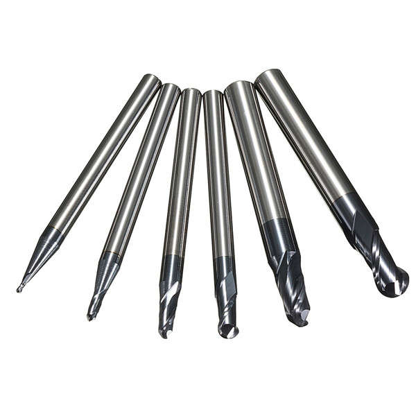 6pcs R0.5-3mm HRC45 2 Flutes Ball Nose End Mill Nitrogen Coated Milling Cutter Set CNC Tool