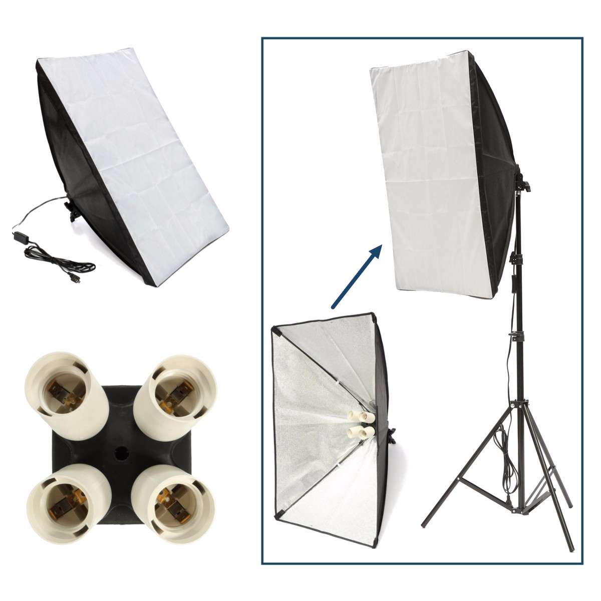 50cm x 70cm Studio Lighting Photo Softbox For 4 Socket E27 Lamp Bulb Head European