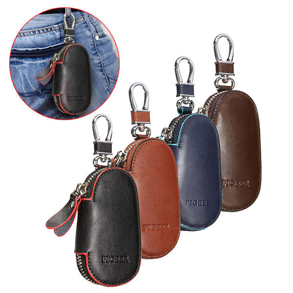 Women Men Genuine Leather Zipper Portable Auto Car Key Ring Remote Chain Bags Pouch