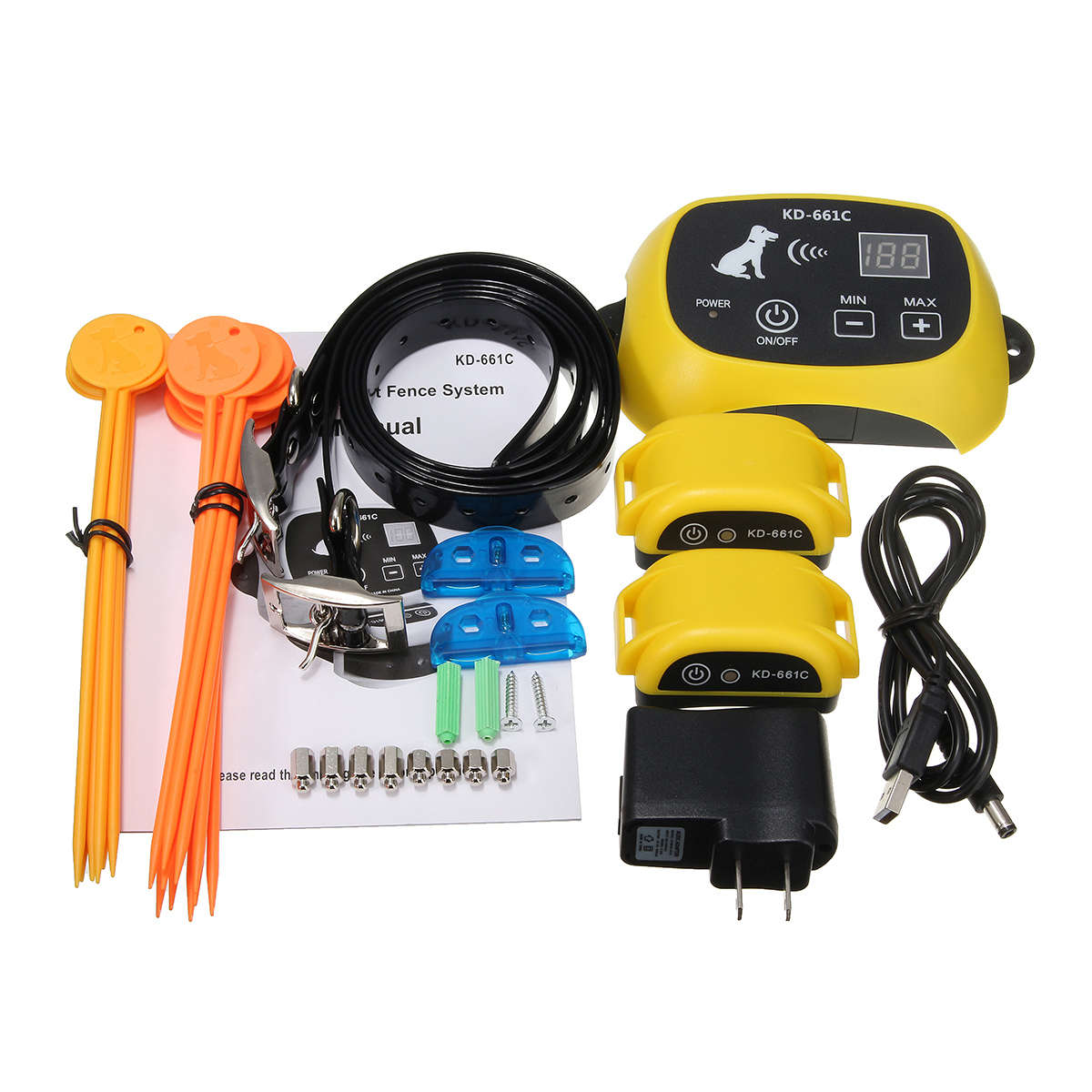 Wireless Pet Dog Fence Remote Training Containment System With 2 Receiver Yellow