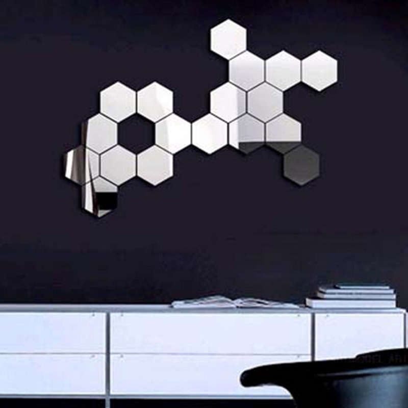 Honana DX-Y5 12Pcs Cute Silver DIY Hexagon Mirror Wall Stickers Home Wall Bedroom Office Decor