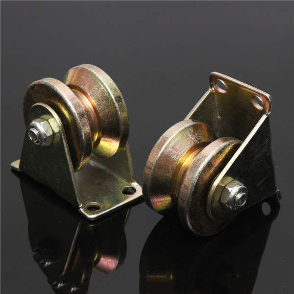 2pcs 660lb 2 Inch V Type Wheel Sliding Gate Roller Steel Wheel Track Rail with Bracket Casters