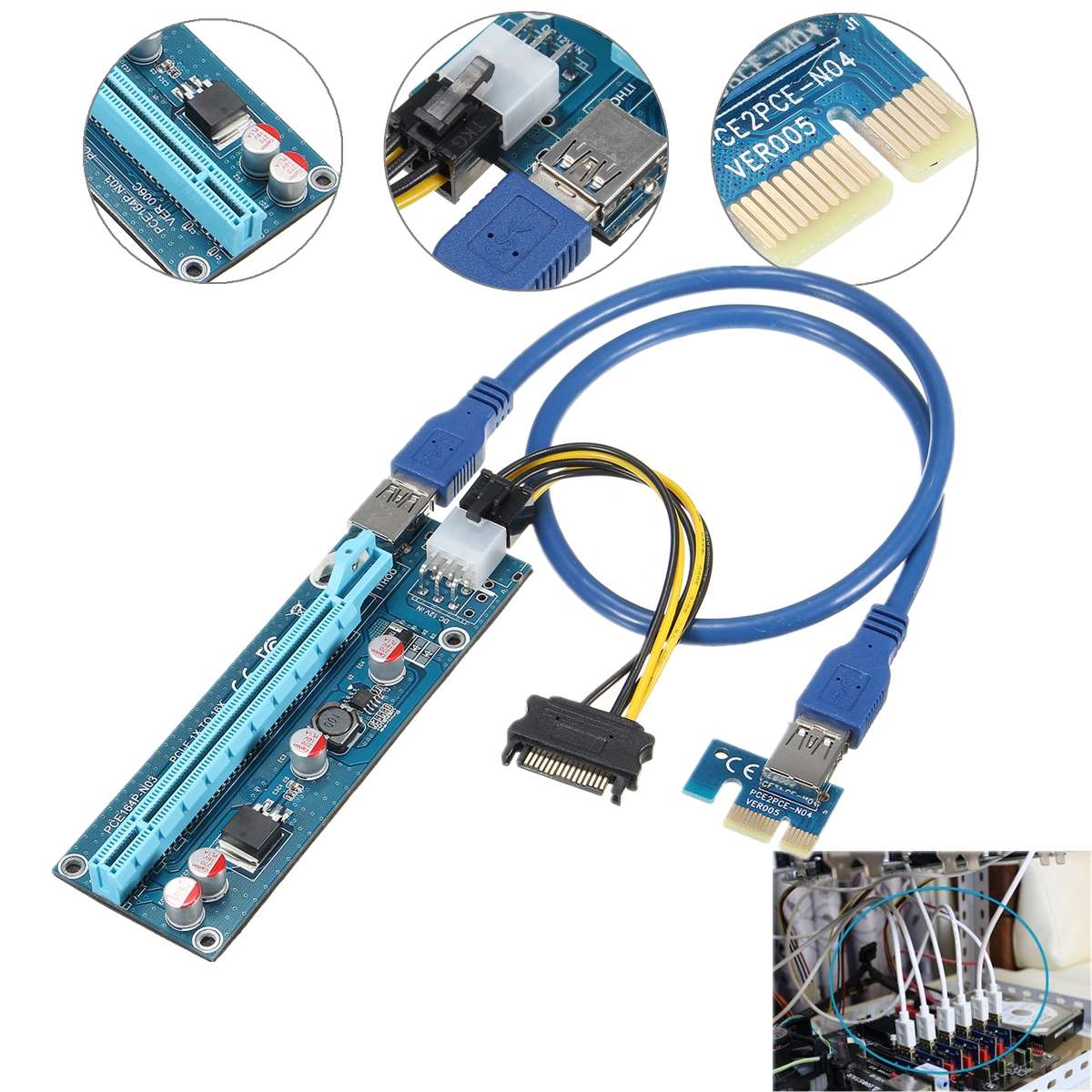 0.6m USB3.0 PCI-E Express 1x to16x Extender Riser Board Card Adapter SATA Cable Mining