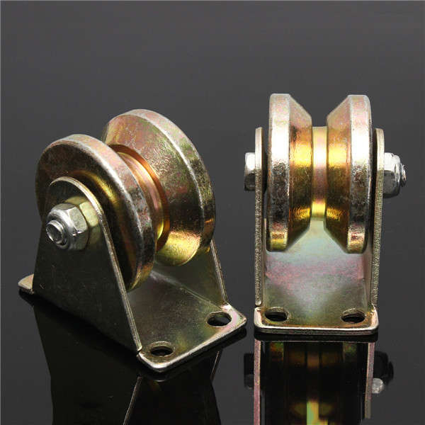 2pcs 660lb 2 Inch V Type Wheel Sliding Gate Roller Steel Wheel Track Rail with Bracket Casters