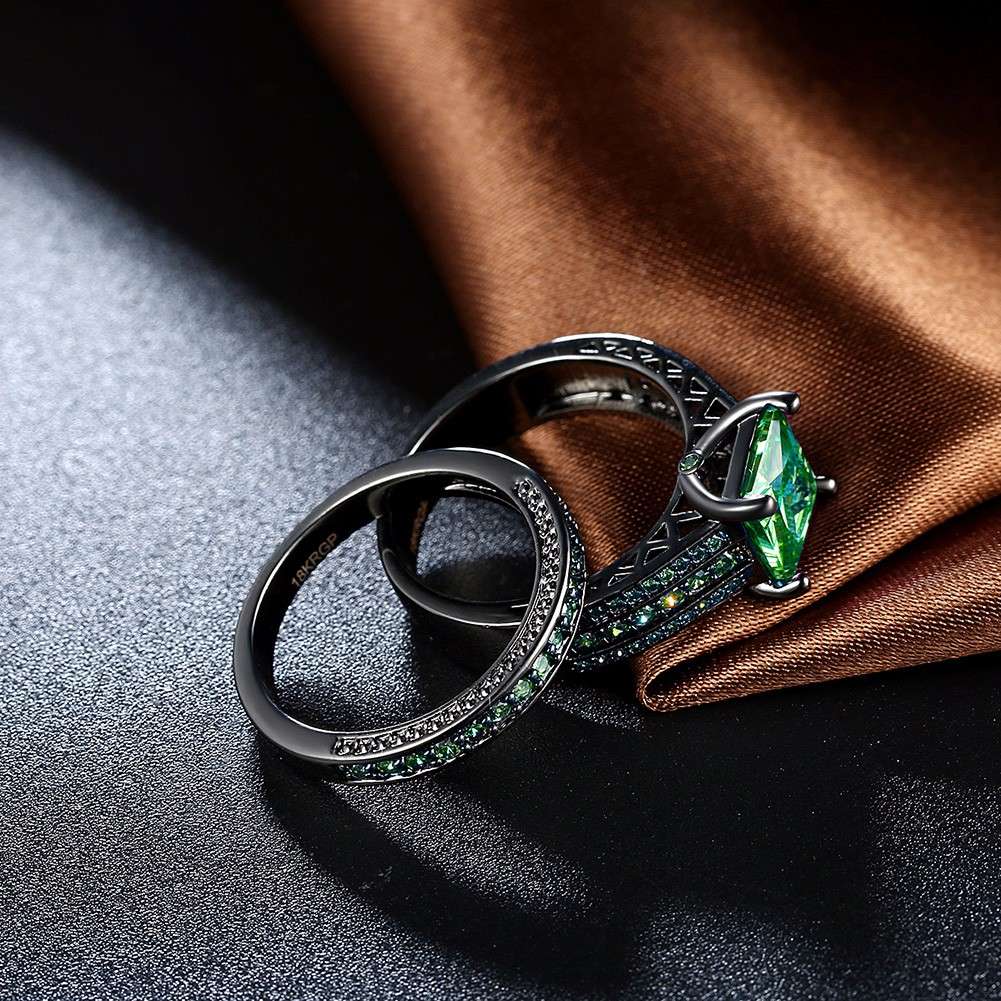 INALIS 2 Pcs Gun Black Plated Retro Zircon Full Rhinestone Ring Crystal Diamond Rings