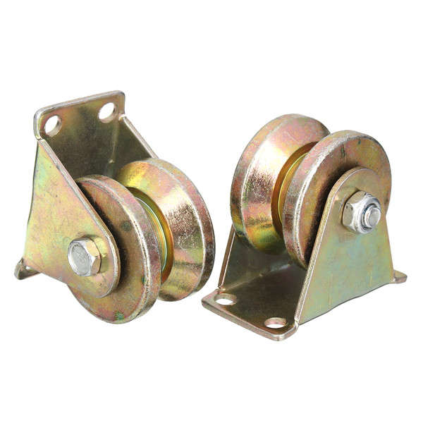 2pcs 660lb 2 Inch V Type Wheel Sliding Gate Roller Steel Wheel Track Rail with Bracket Casters