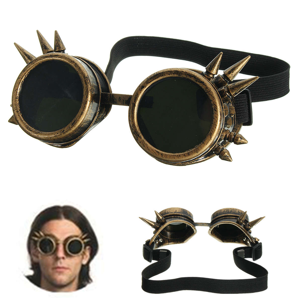 Men Vintage Victorian Gothic Cosplay Rivet Steampunk Goggles Glasses Hippie Sunglasses