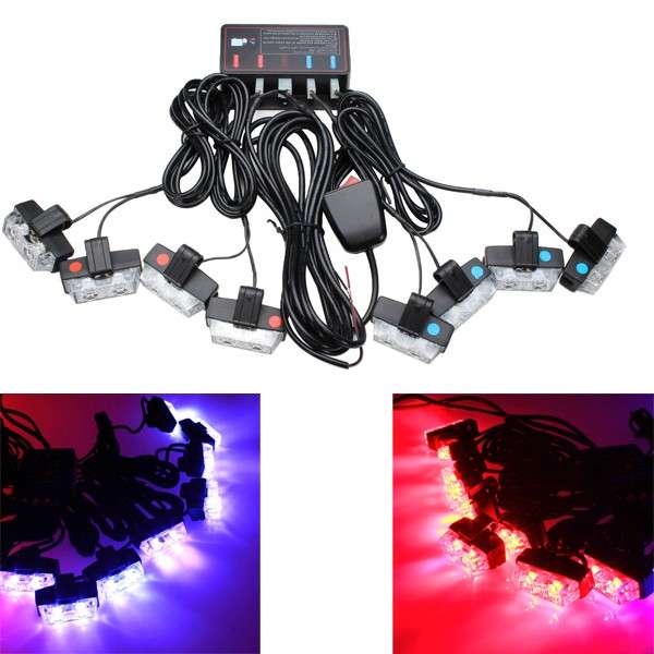 8X2 Car Led Strobe Light White Blue Red Fireman Flashing Police Emergency Caution Warning Light DC 1