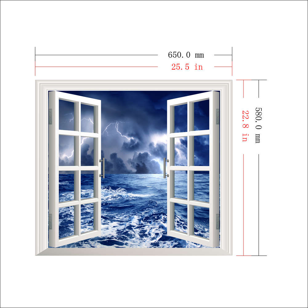 Stormy Sea PAG 3D Artificial Window Wall Decals Balck Cloud Room Stickers Home Wall Decor Gift